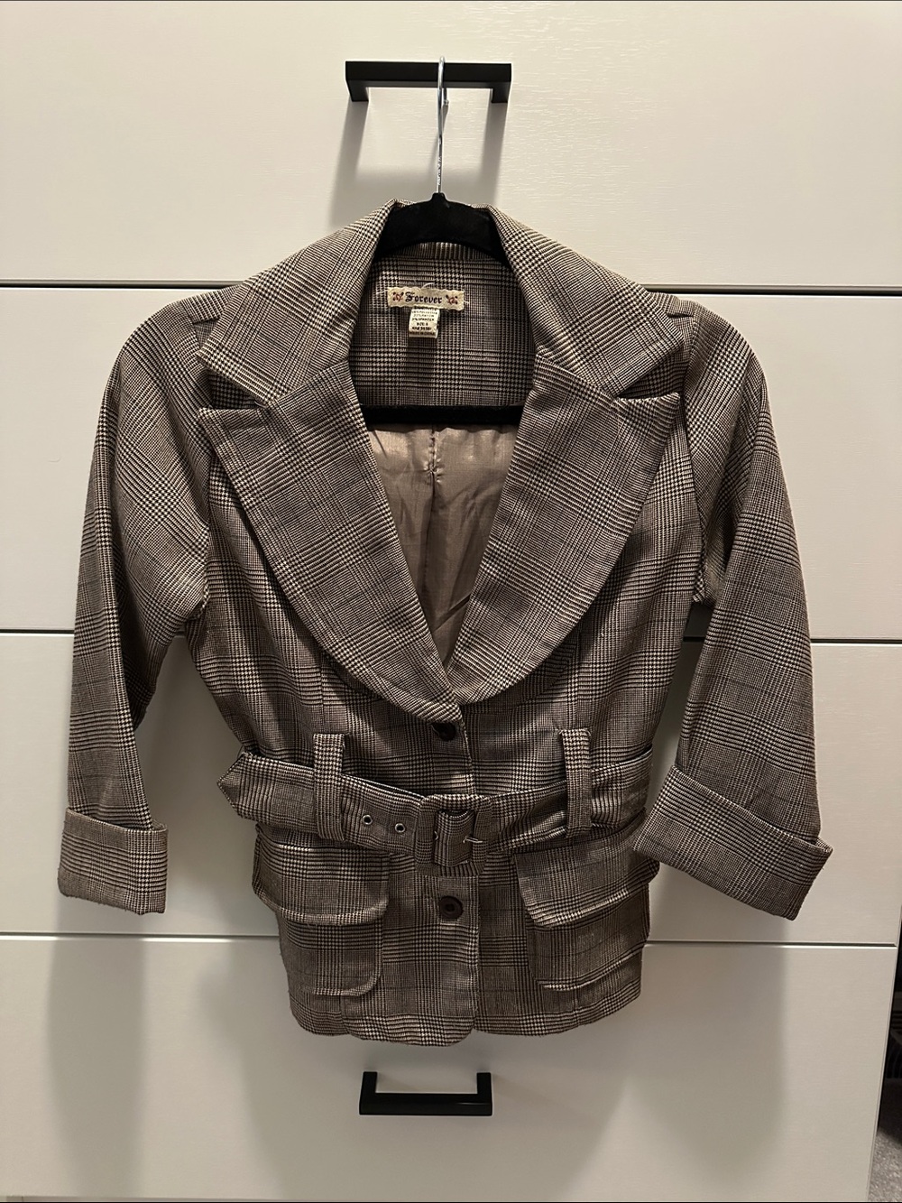 Forever 21 Plaid Belted Blazer in Taupe